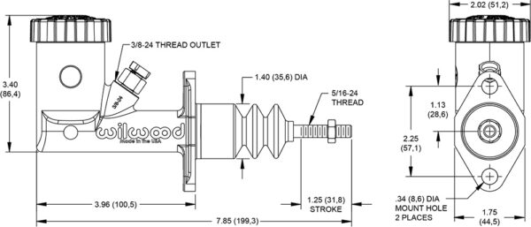 Wilwood - Single Outlet  Master Cylinder Without Reservoir (Integral Style) - Image 2